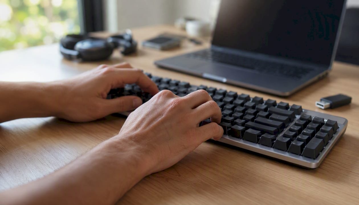 1786285968019 Hands configuring VPN settings on keyboard Depuración GTM: guía práctica para analistas y CRO LG DATAONE 1 Manos ajustando la configuración de una VPN desde el teclado