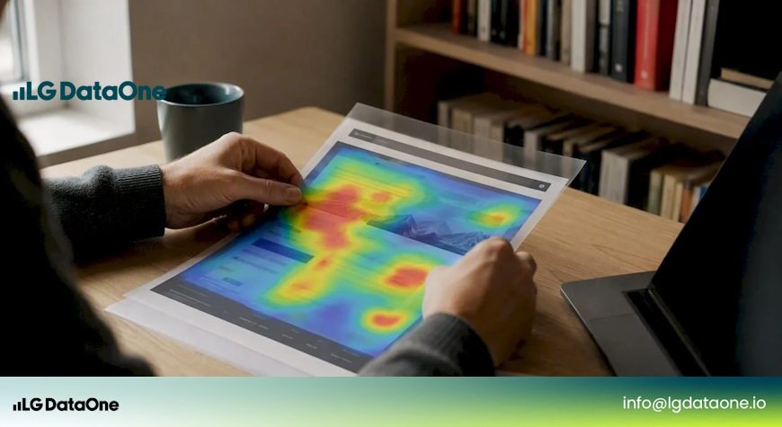 Unas manos colocan una capa de mapa de calor sobre una página web. Mapas de calor UX